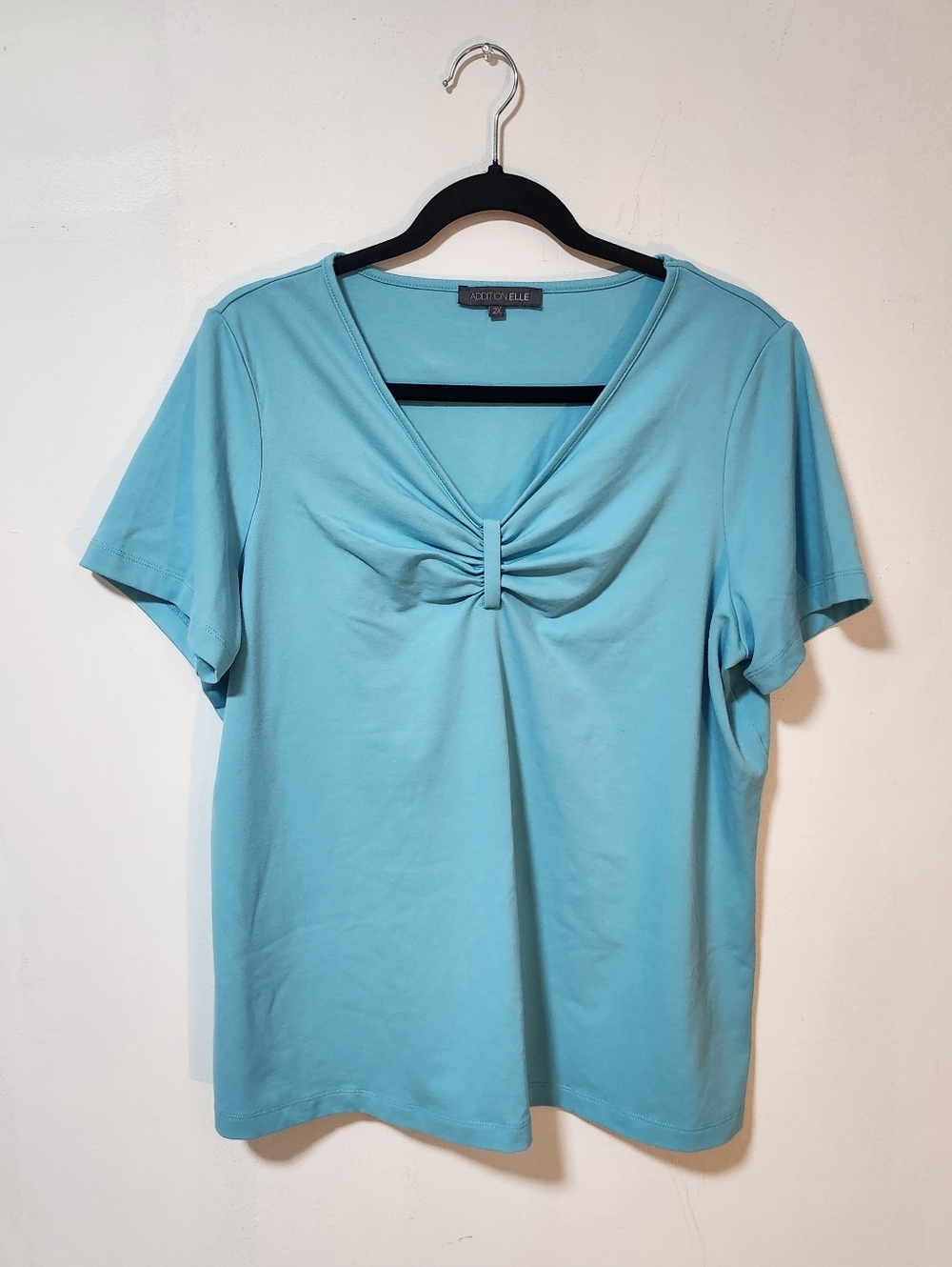 Addition Elle Women's Teal Short Sleeve Knot-Front Top